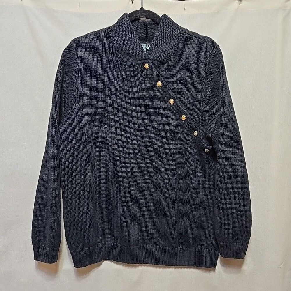 Ralph Lauren womens 2XL heavy knit sweater black gold button warm READ